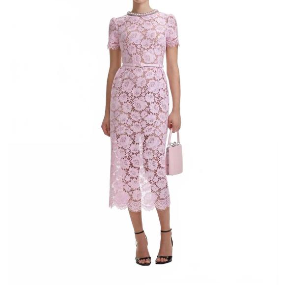 SELF-PORTRAIT Dresses & Skirts - NEW SELF-PORTRAIT pink fine lace pearl midi dress in pink